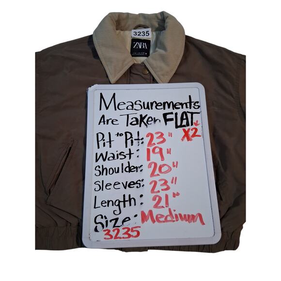 Zara Grungecore Waxed Bomber Jacket Women's size Medium Contrast Corduroy Collar - Picture 11 of 16